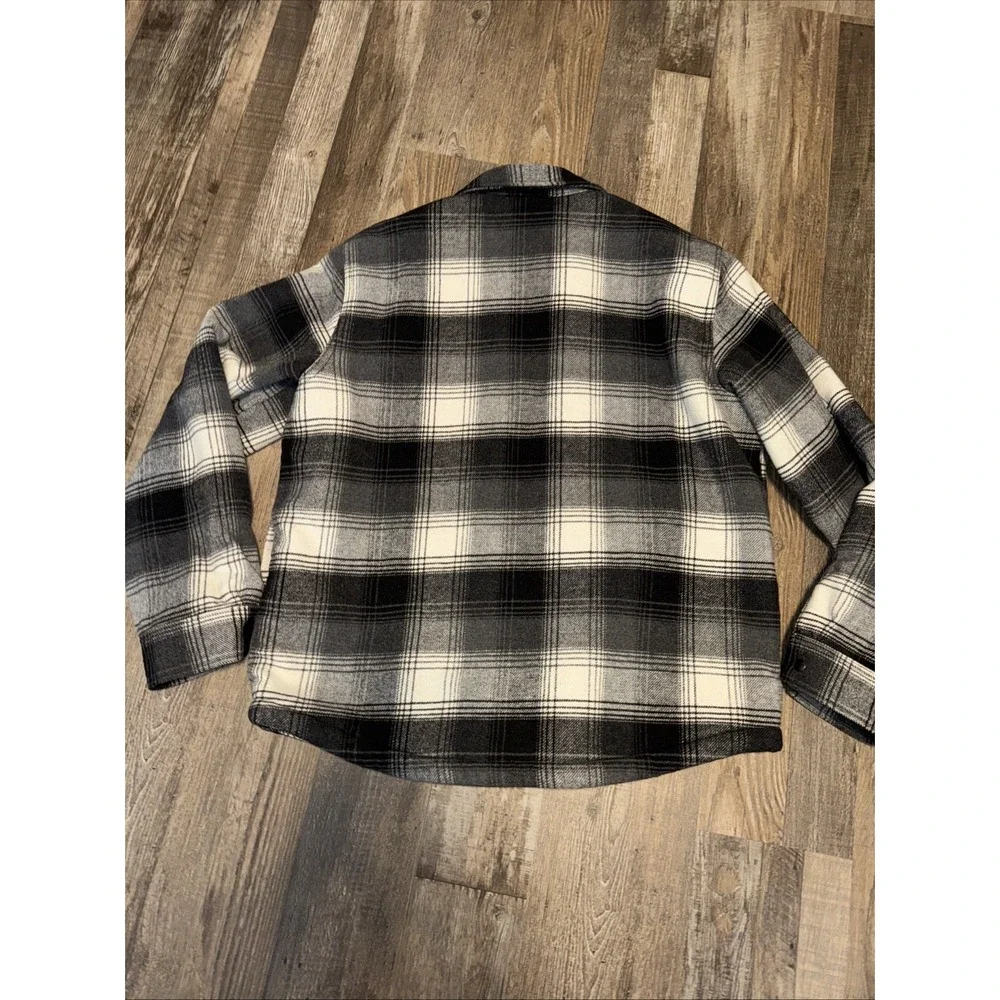 Old Navy Shirt Jacket Mens XL Black White Buffalo Plaid Wool Sherpa Lined - Picture 5 of 6